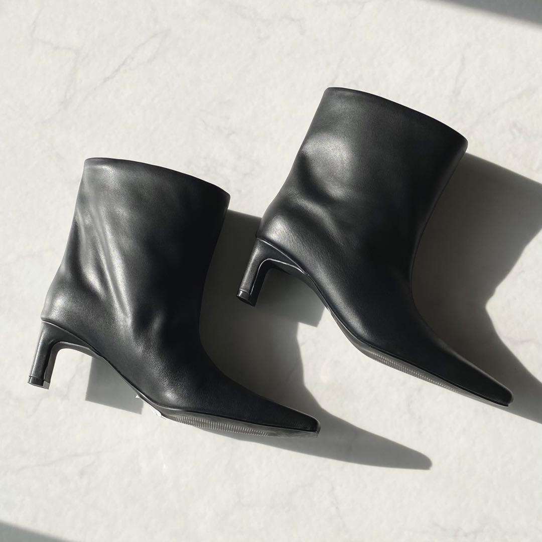 ADAM ET ROPE' MOL レザー ワイド シャフト ブーツ ブラック