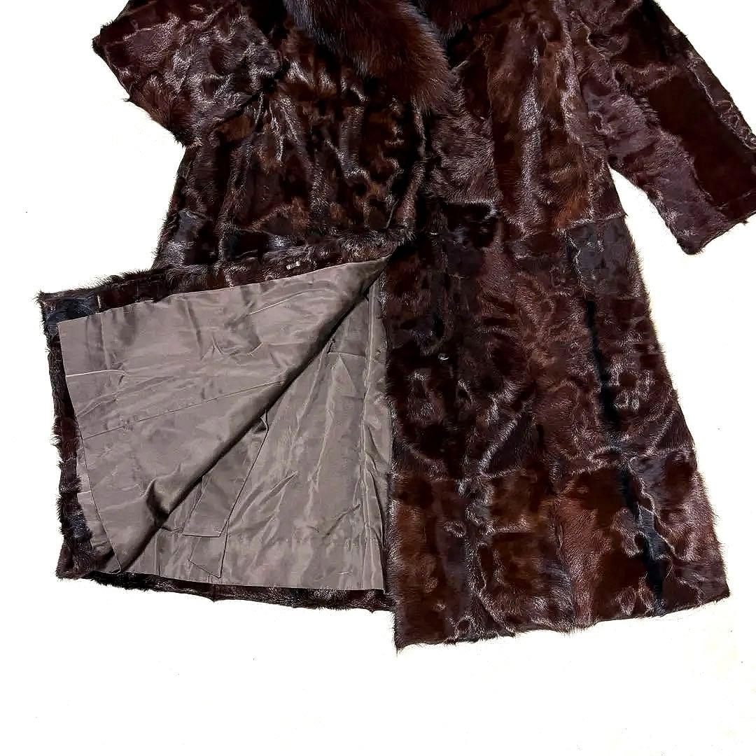 スワカラ×フォックス ロングコート ブラウン 高級毛皮 ヴィンテージ 15号