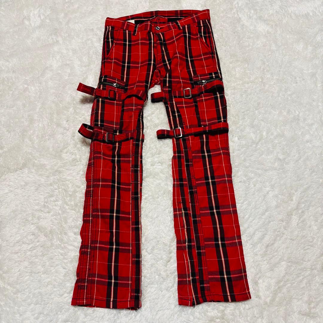 y2k 00s Double Edge フレア パンツ ボンテージ パンツ L