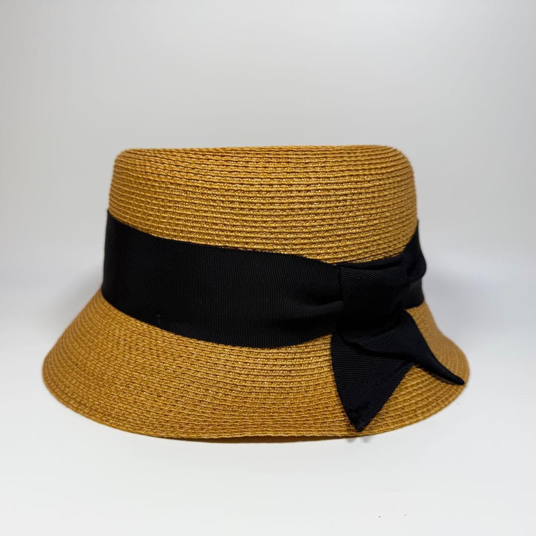 FOXEY フォクシー　麦わら帽子　帽子　黒リボン　ベージュ　リボン