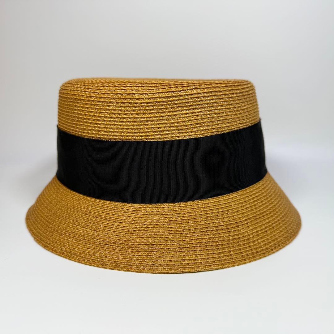 FOXEY フォクシー　麦わら帽子　帽子　黒リボン　ベージュ　リボン