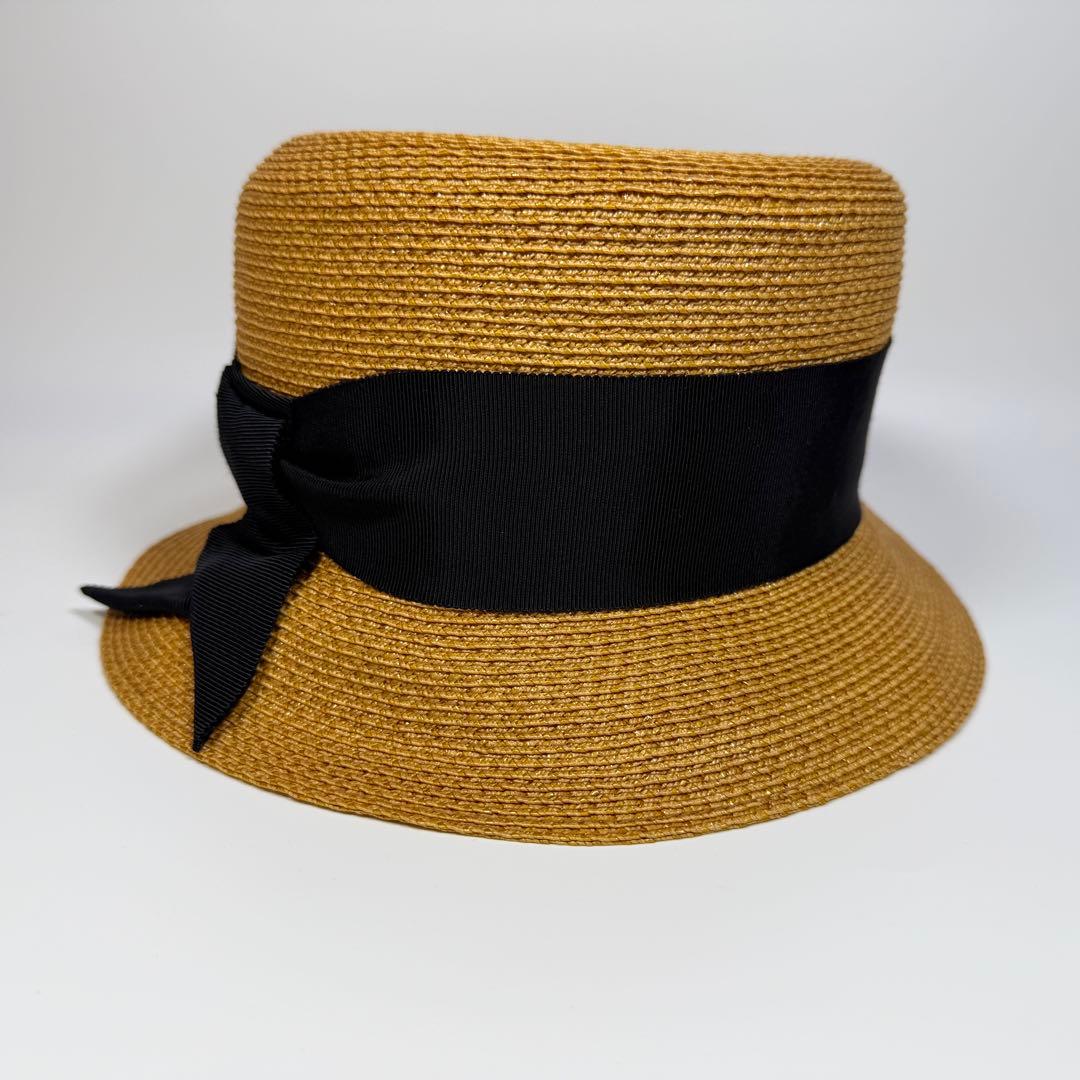 FOXEY フォクシー　麦わら帽子　帽子　黒リボン　ベージュ　リボン