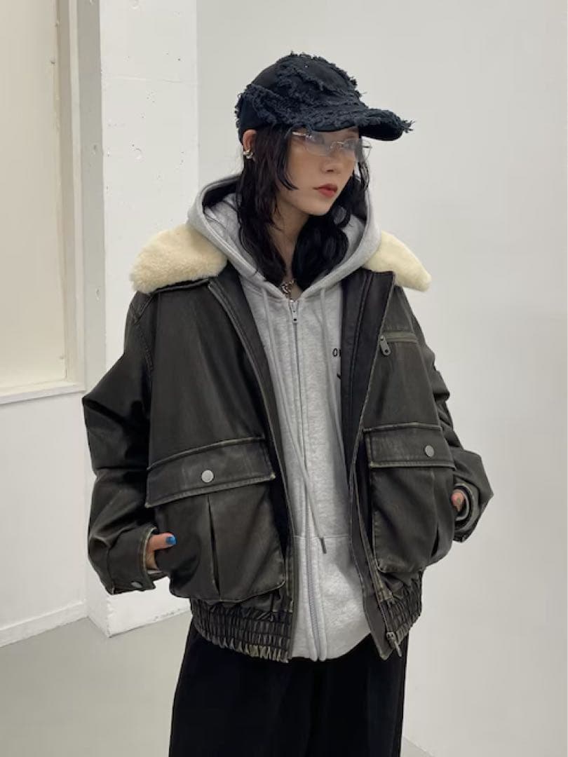 VINTAGE F/LEATHER S/BZ フェイクレザー ショートブルゾン