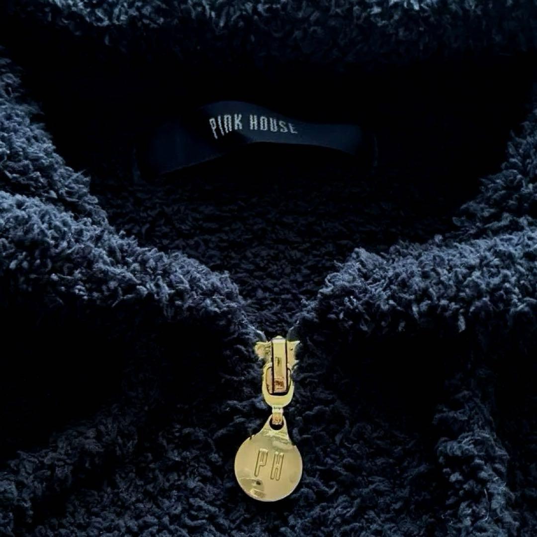 美品 希少✨ピンクハウス ロゴ刺繍入り モコモコ ジップアップ パーカー リボン