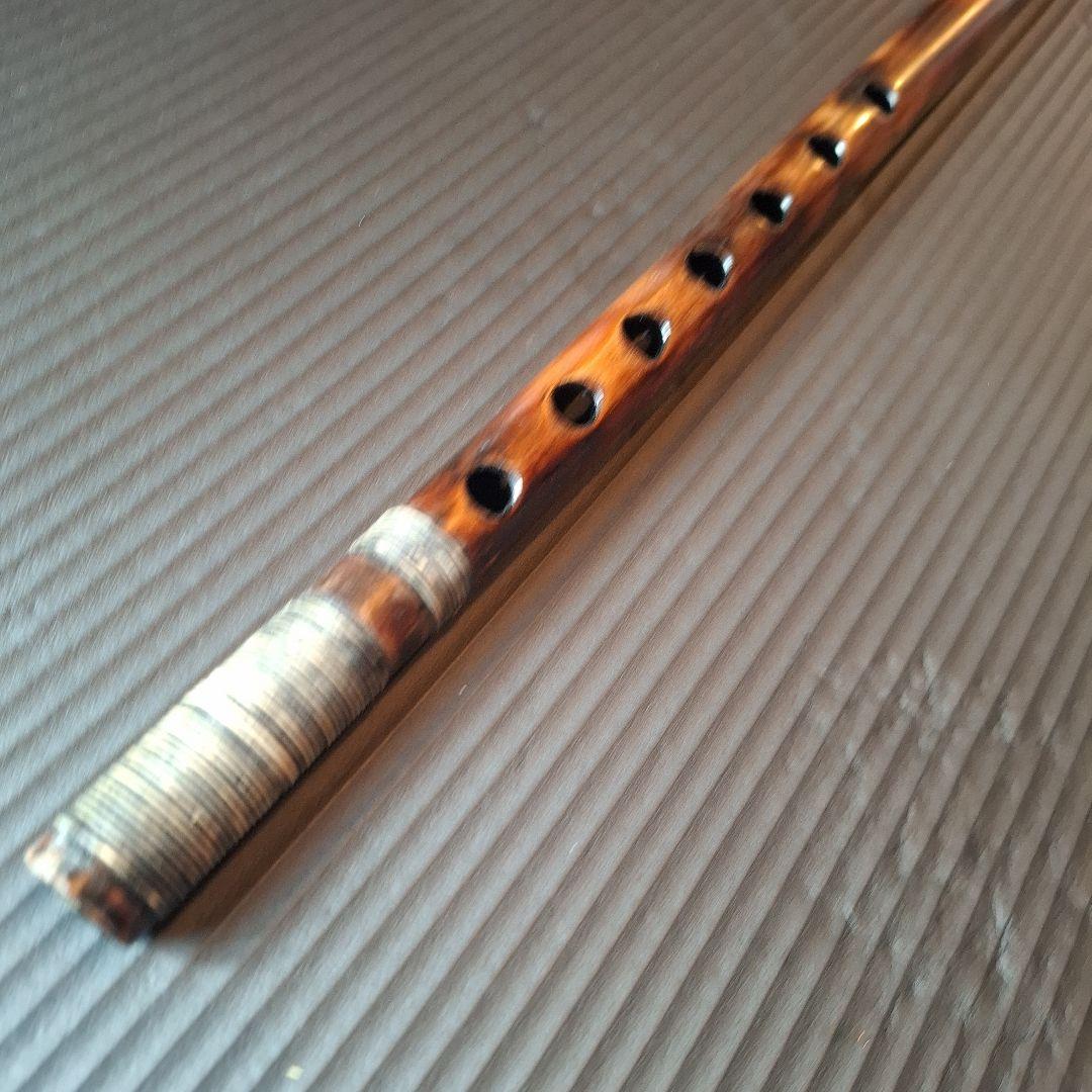 篠笛　古典調　7穴　五本調子　天地籐巻き　煤竹風仕上げ