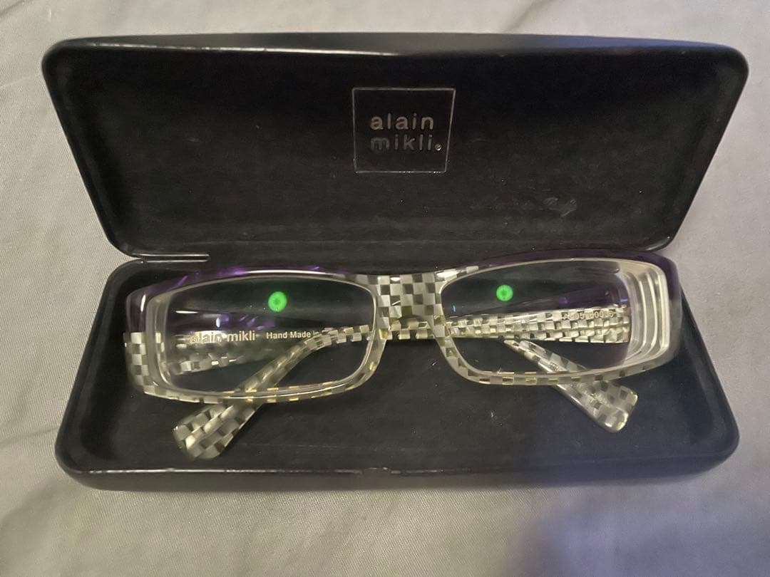 alain mikli チェック柄メガネ ケース付き