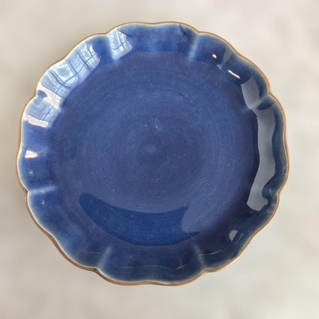 無傷完品　古伊万里　瑠璃釉　六寸皿　江戸時代　染付　金直し　金継ぎ　アンティーク