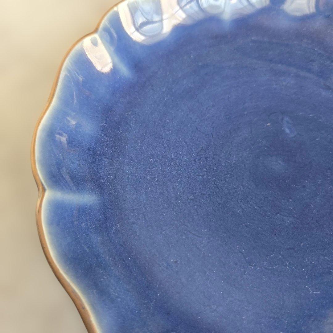 無傷完品　古伊万里　瑠璃釉　六寸皿　江戸時代　染付　金直し　金継ぎ　アンティーク