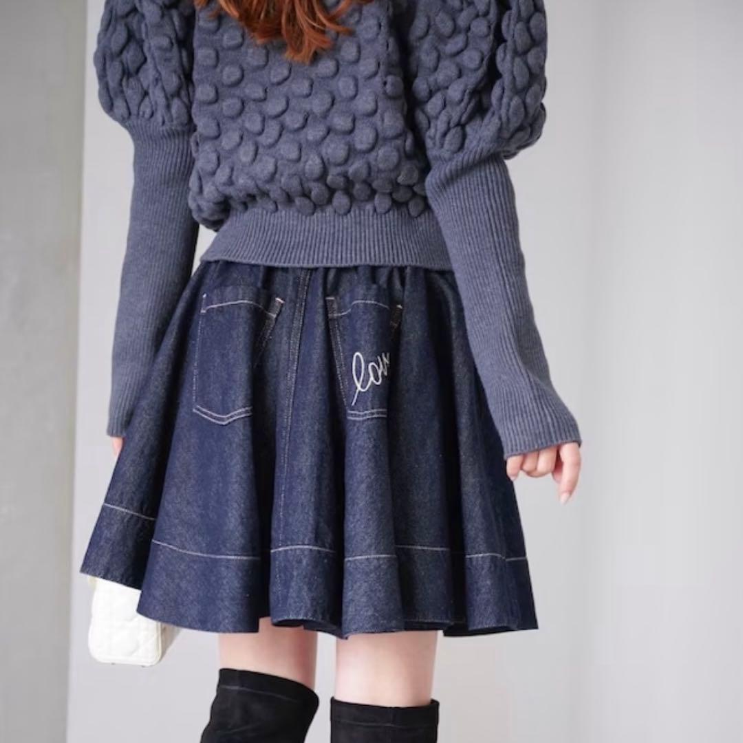 オブリ obli グレー ニットカーディガン パール付き