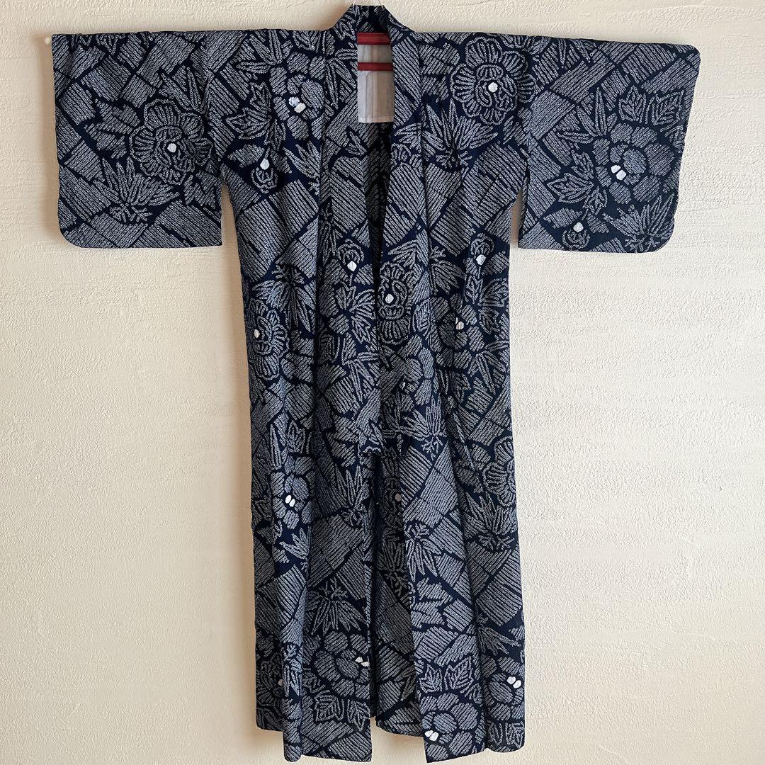 有松絞り　浴衣　Sサイズさんに　木綿半幅帯セット　麻の葉柄帯