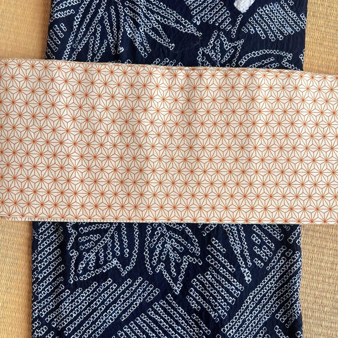 有松絞り　浴衣　Sサイズさんに　木綿半幅帯セット　麻の葉柄帯