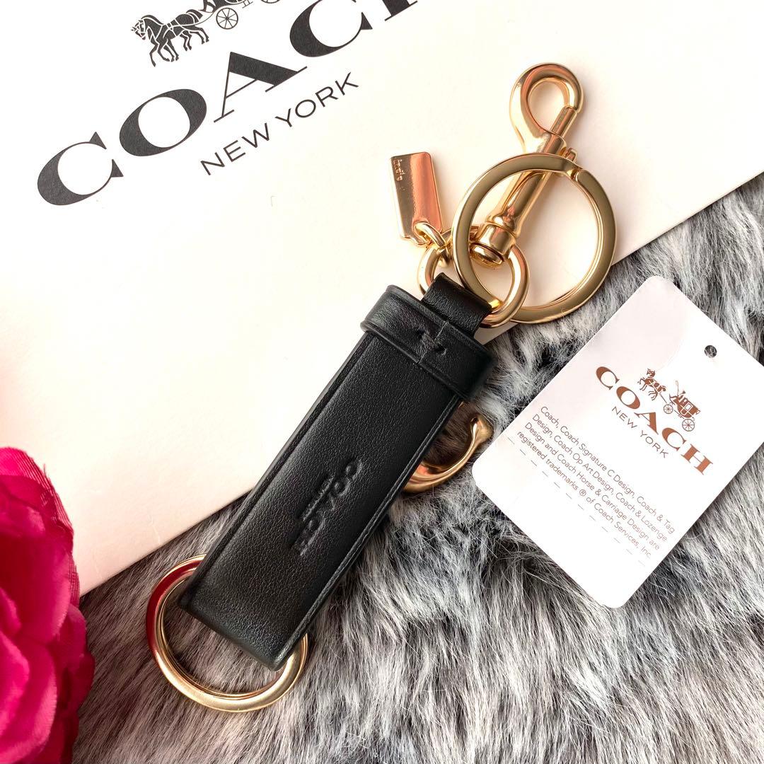 新品☆COACH コーチ　ブラック バッグチャーム トリガースナップ キーリング