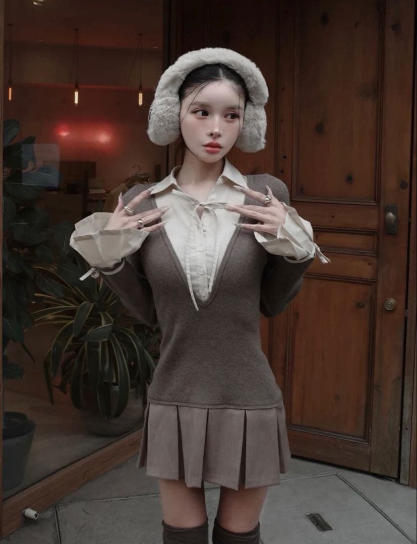 Darich ダーリッチ シャツドッキングプリーツミニワンピース即日発送