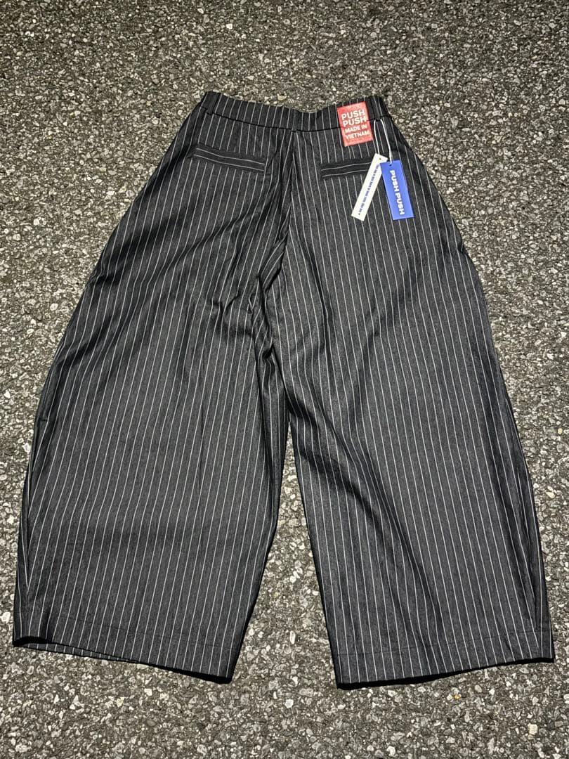 Mサイズ PUSH PUSH ストライプ ワイドパンツ 黒