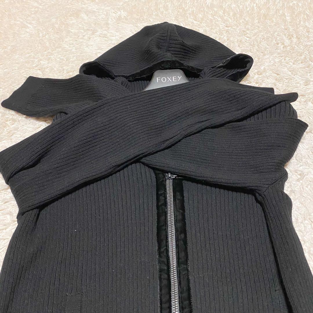 FOXEY フォクシー フードパーカー　ウール　リブニット　ベロア　40