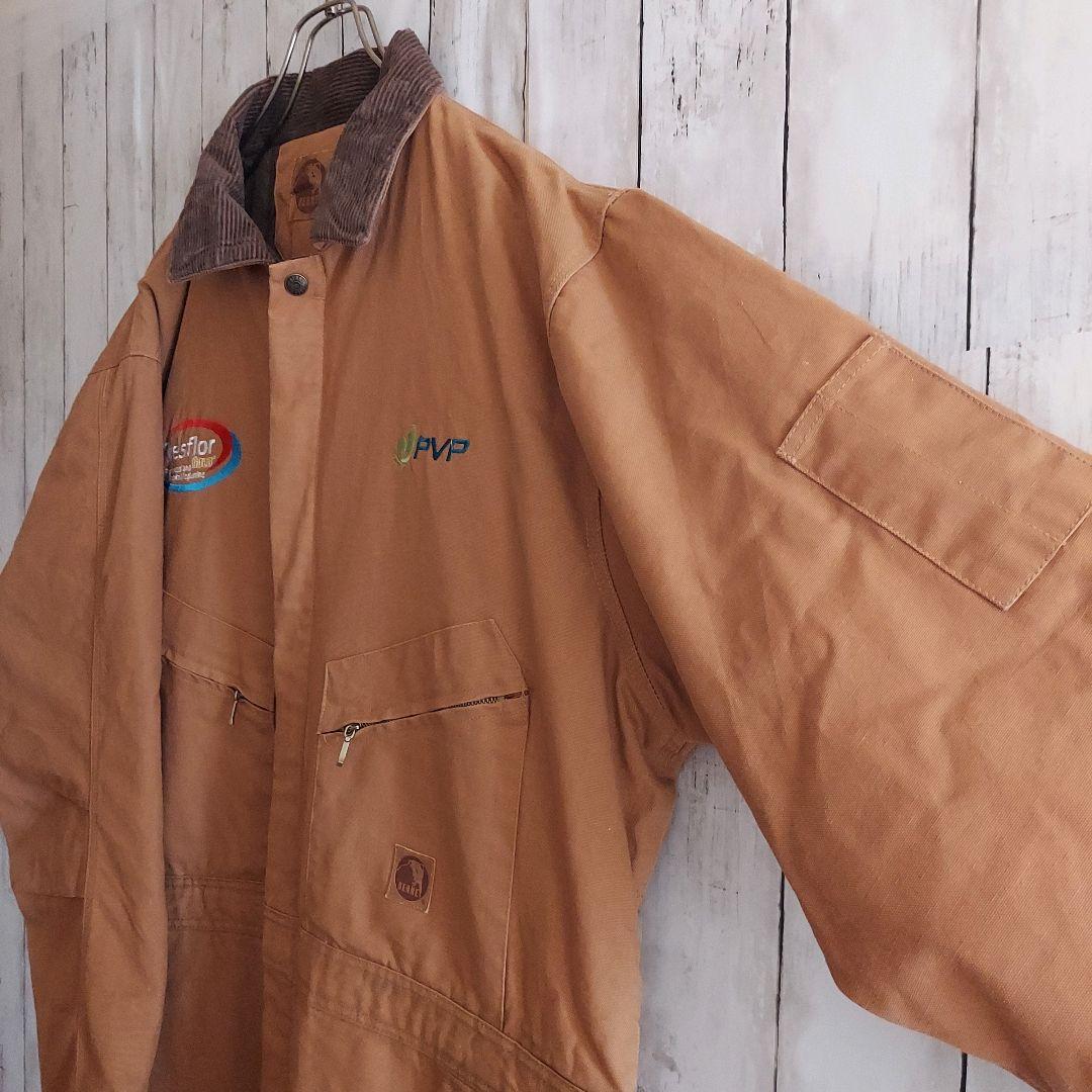 【BERNE】希少 ベルン 企業刺繍 ダック地 オーバーオール 2XL 茶