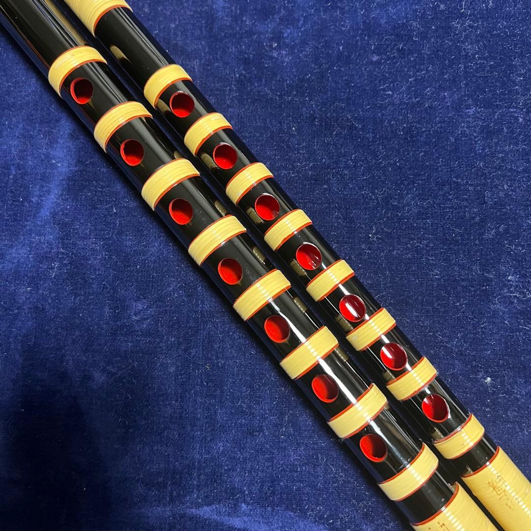 篠笛 獅子田 7本調子 4本調子 古典調 総巻 黒漆塗 2本セット