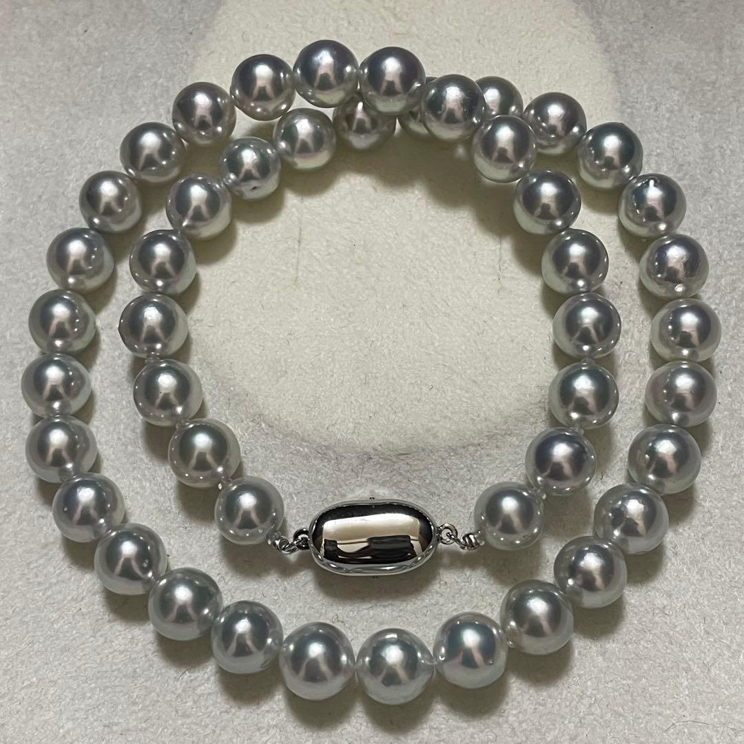【テリ最強✨超大珠】 あこや真珠 ネックレス8.5-9.0 ブルーグレー パール