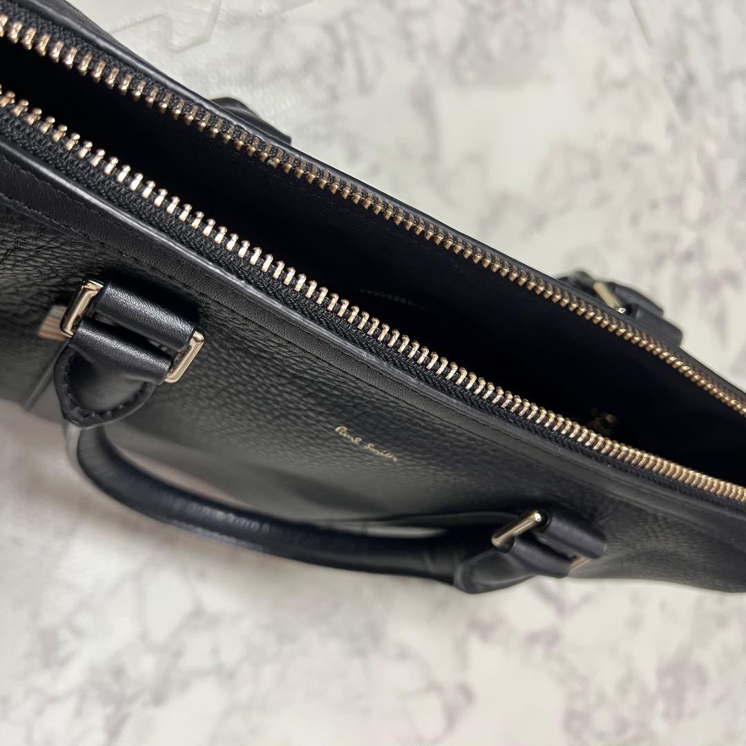 美品ポールスミス ビジネスバッグ レザー 黒 マルチストライプ コンパクト