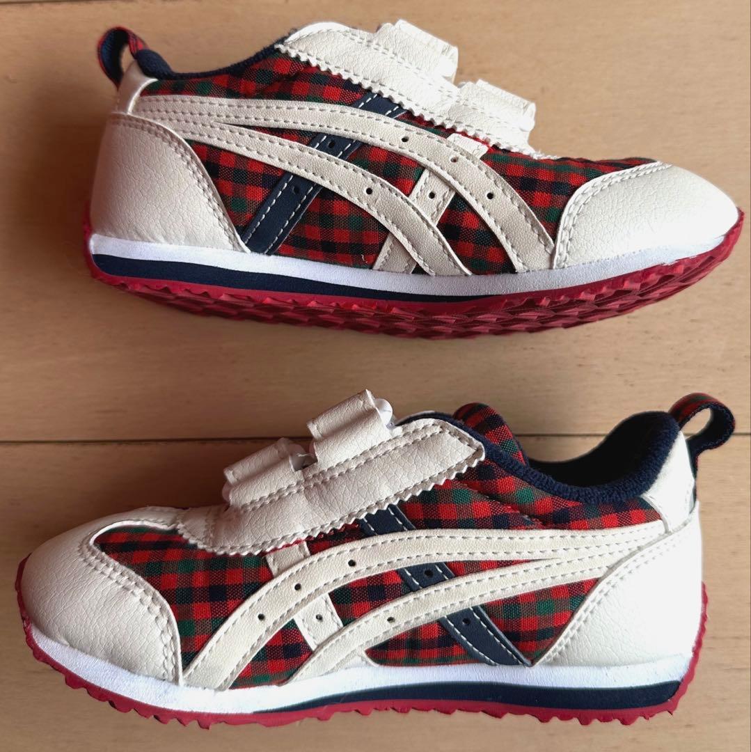 美品　ファミリア　アシックス　スニーカー　赤系チェック　16cm
