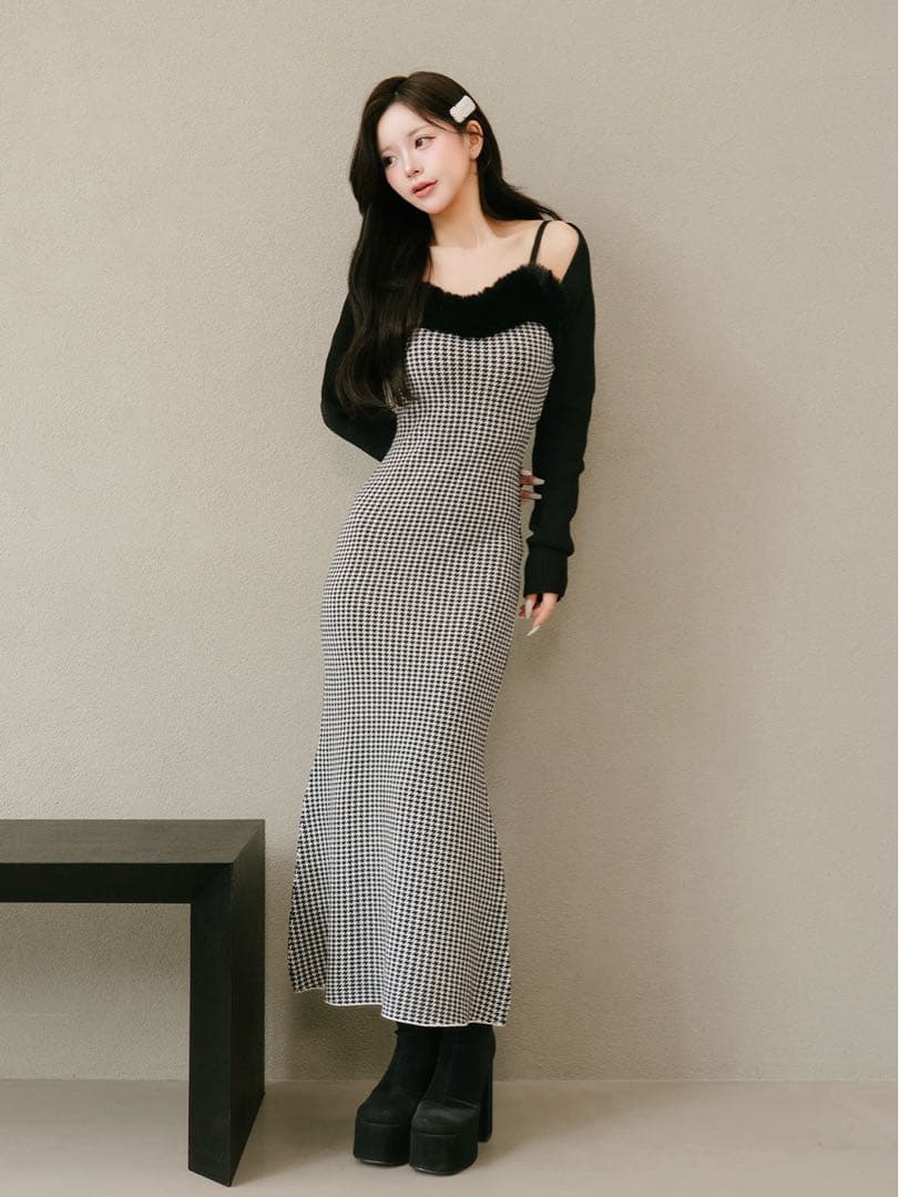 Darich ダーリッチ アンサンブルチェックニットロングワンピース FS