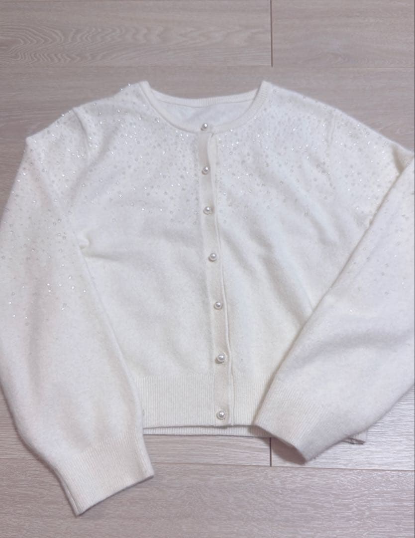 アナイ　リップルビーズカーディガン　オフホワイト　38サイズ