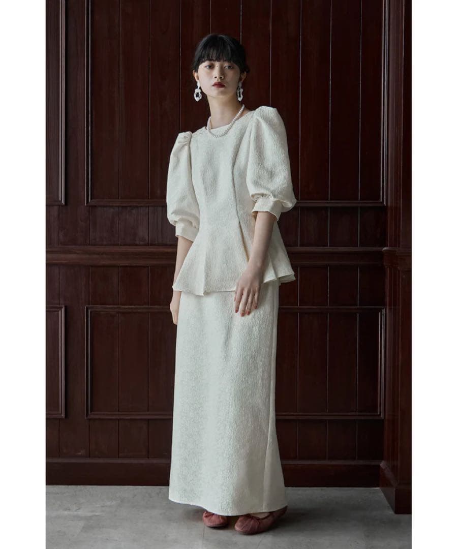 【すずらん】etoll. フラワージャガードセットアップドレス アイボリー