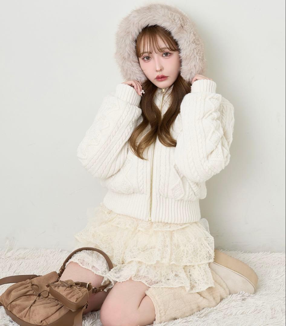 NICE CLAUP ケーブルニット中綿ブルゾン