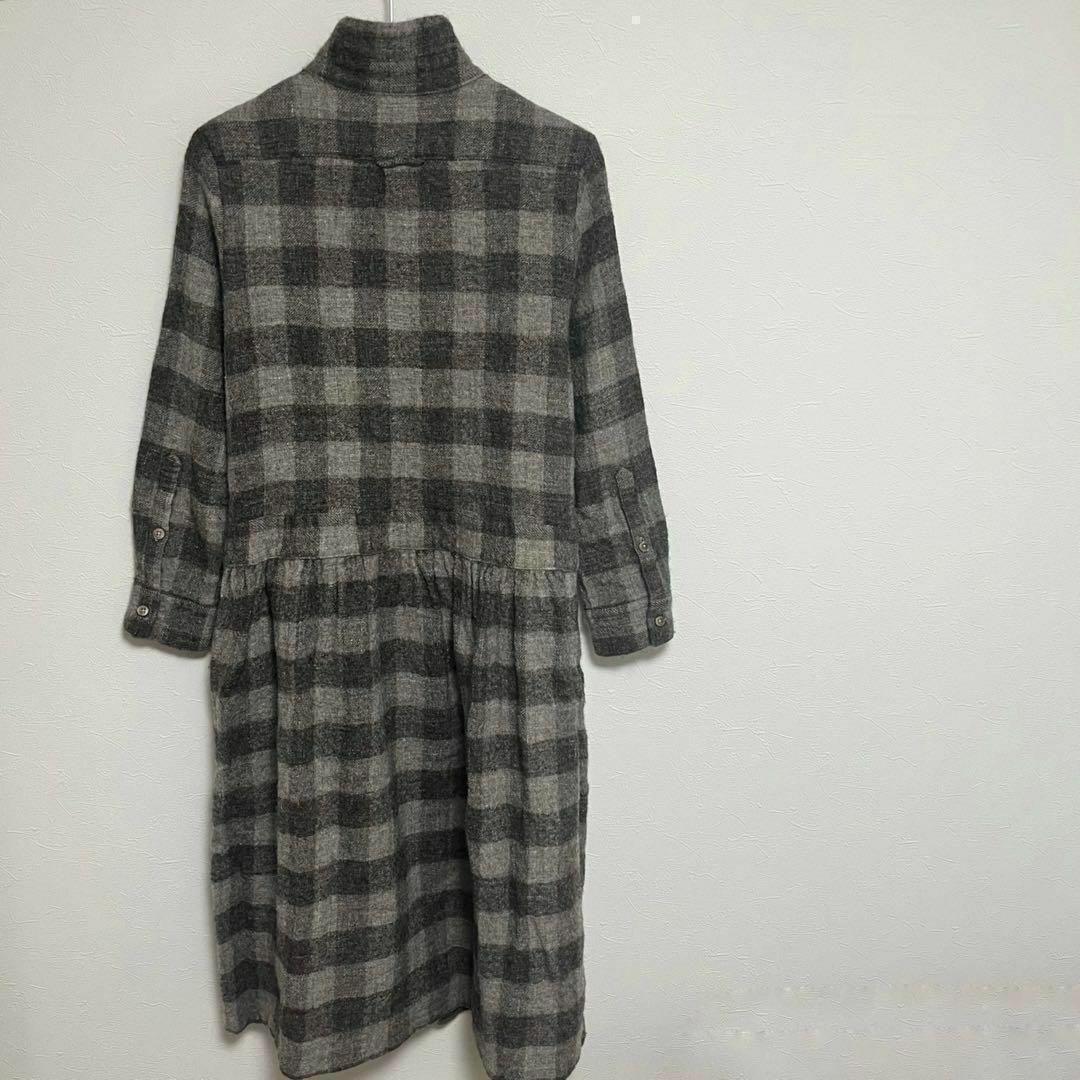 着用数回　美品【SA-RAH】サラ(F) シャツワンピース　ブラウン　チェック柄