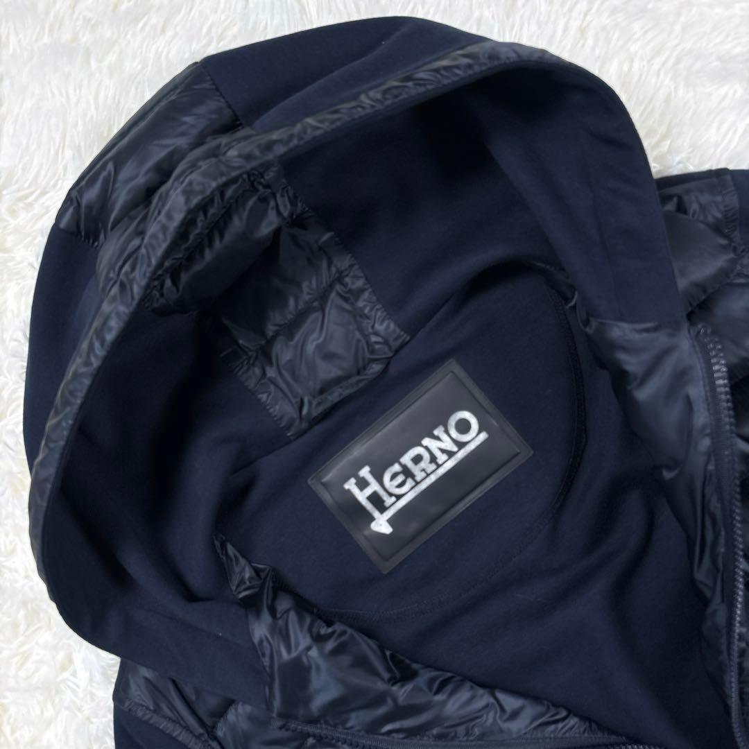 ✨美品・切替✨ヘルノ　ハイブリッド　ダウンジャケット　パーカー　ネイビー　Ｌ相当