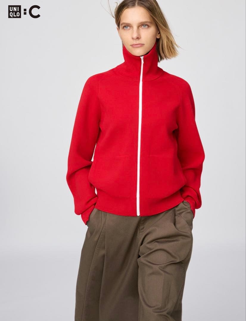 UNIQLO C ミラノリブフルジップカーディガン RED M