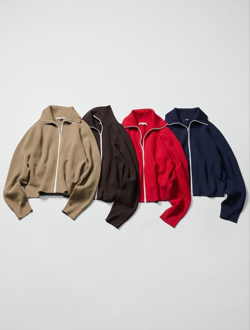 UNIQLO C ミラノリブフルジップカーディガン RED M