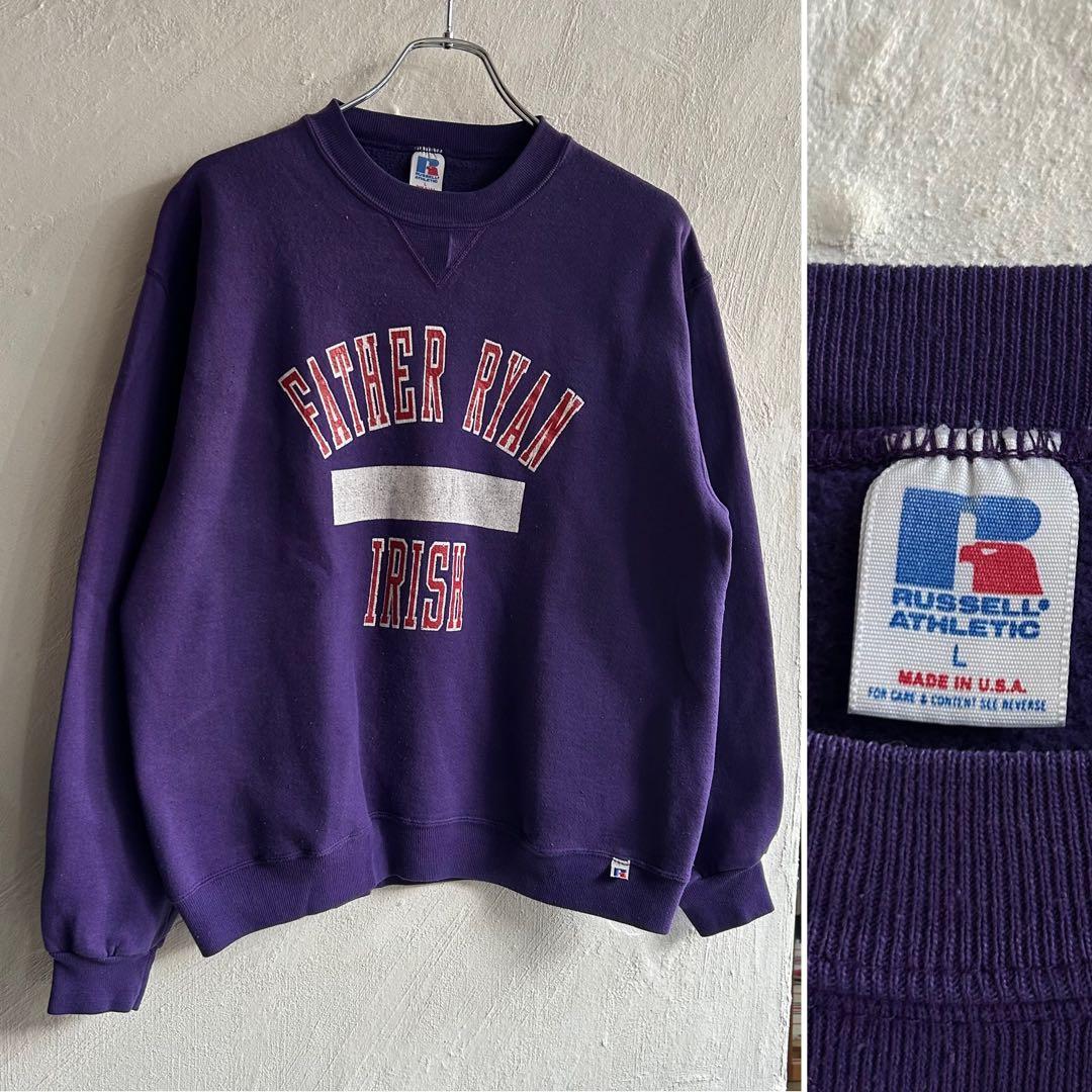 80S USA製 RUSSELL ATHLETIC プリントスウェット パープル
