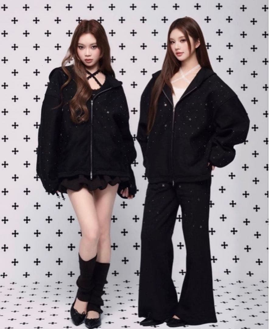 ANDWANG kirakira jewel zip up パーカー