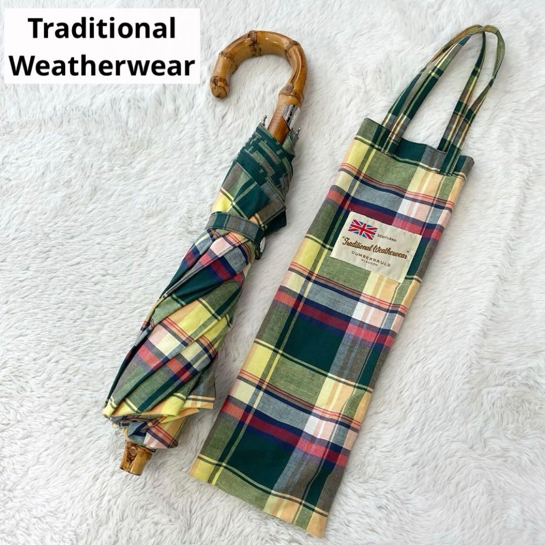 人気　トラディショナルウェザーウェア　マドラスチェック　折り畳み傘　バンブー