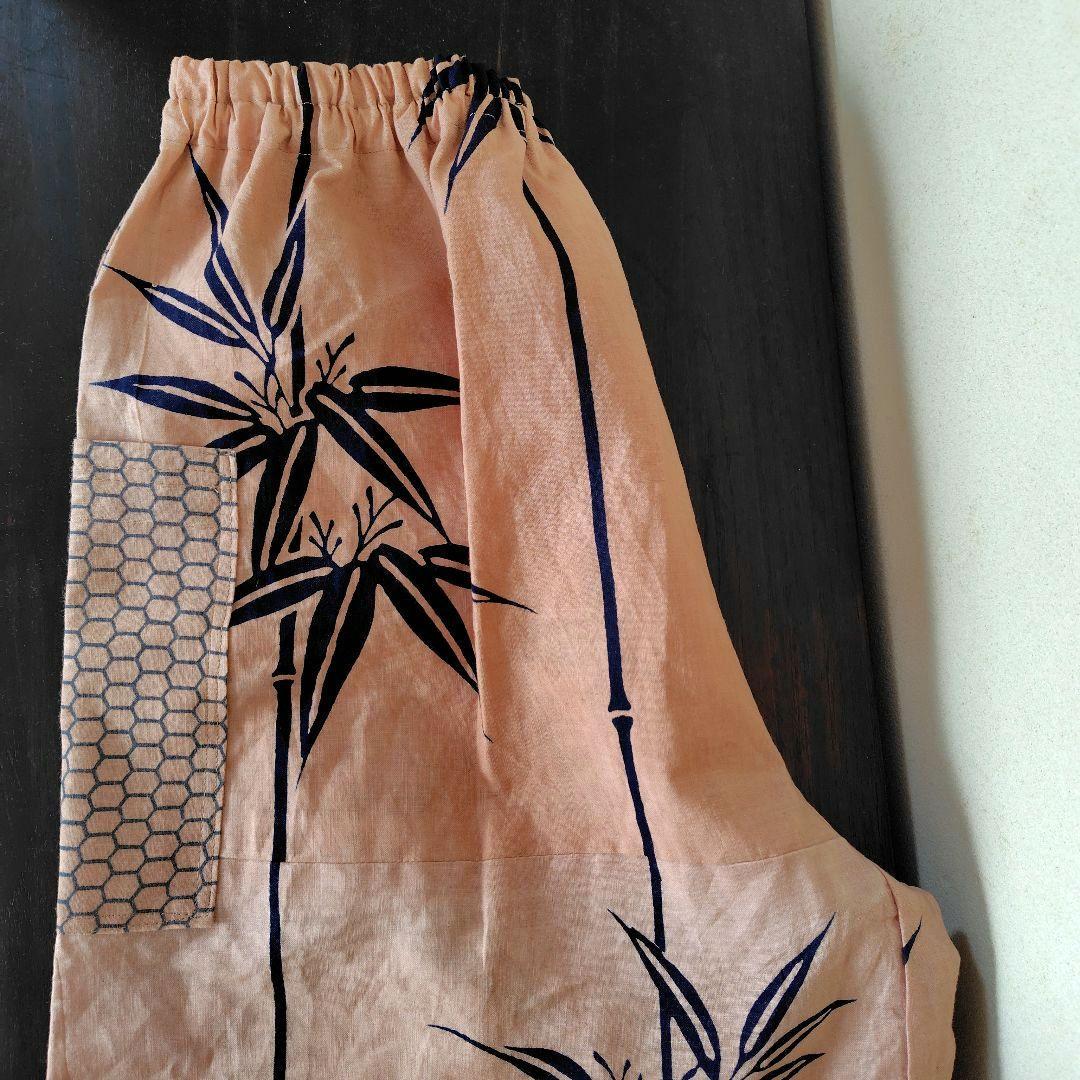 柿渋染めもんぺ【鯉空】ハンドメイド ワイドパンツ 季節手拭い 鯉のぼり 節句