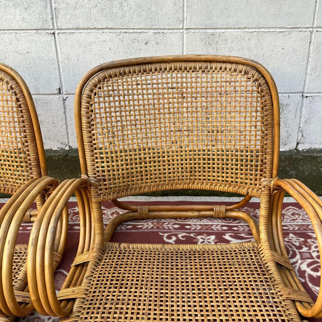 ビンテージ古家具◾️籐ラタン製 肘掛け付き 座椅子 ラタン家具 ナチュラル天然素材