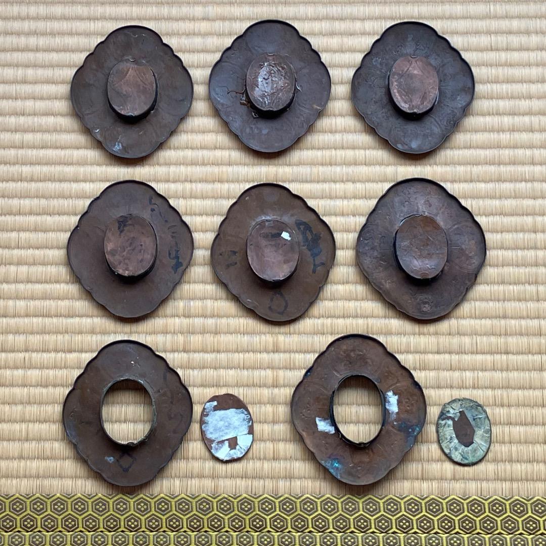 引き手金具 古美術品 御殿襖引き手 古銅 計8枚(毛彫4対)