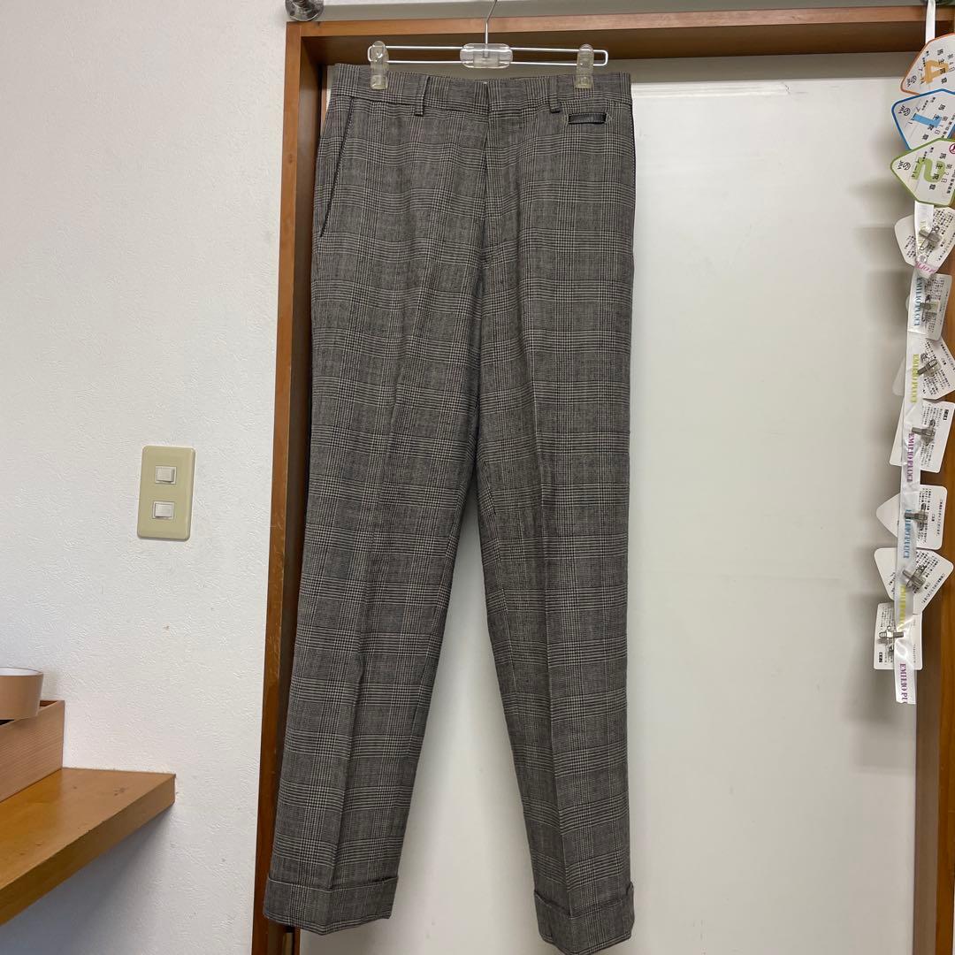 エルメス　セリエボタン　レザーパイピンググレンチェック40パンツ