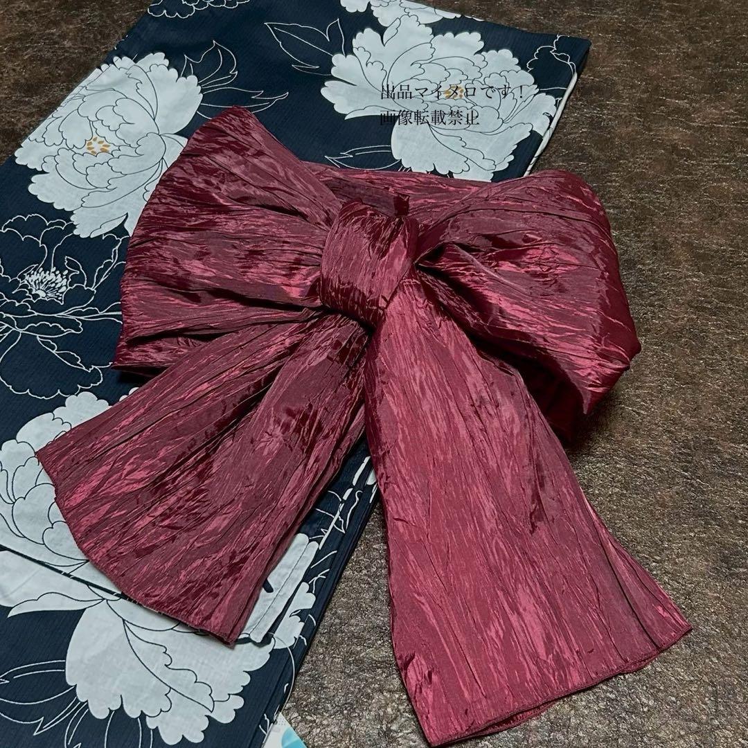 浴衣　大きめサイズ　浴衣 3L 牡丹　濃紺　兵児帯エンジ　2点　新品　0713⑨