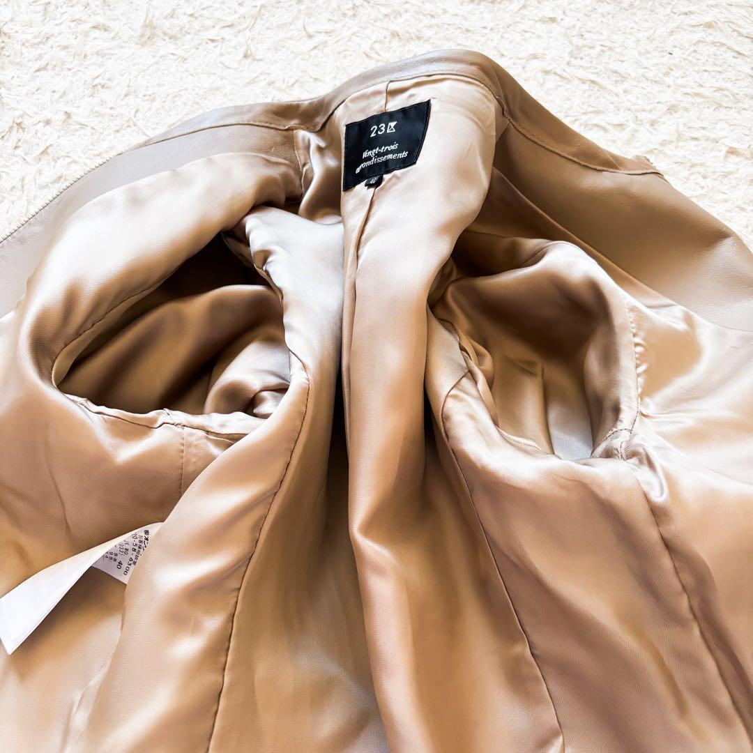 【美品】23区 ラムレザージャケット ノーカラー 羊革 40 大きめサイズ