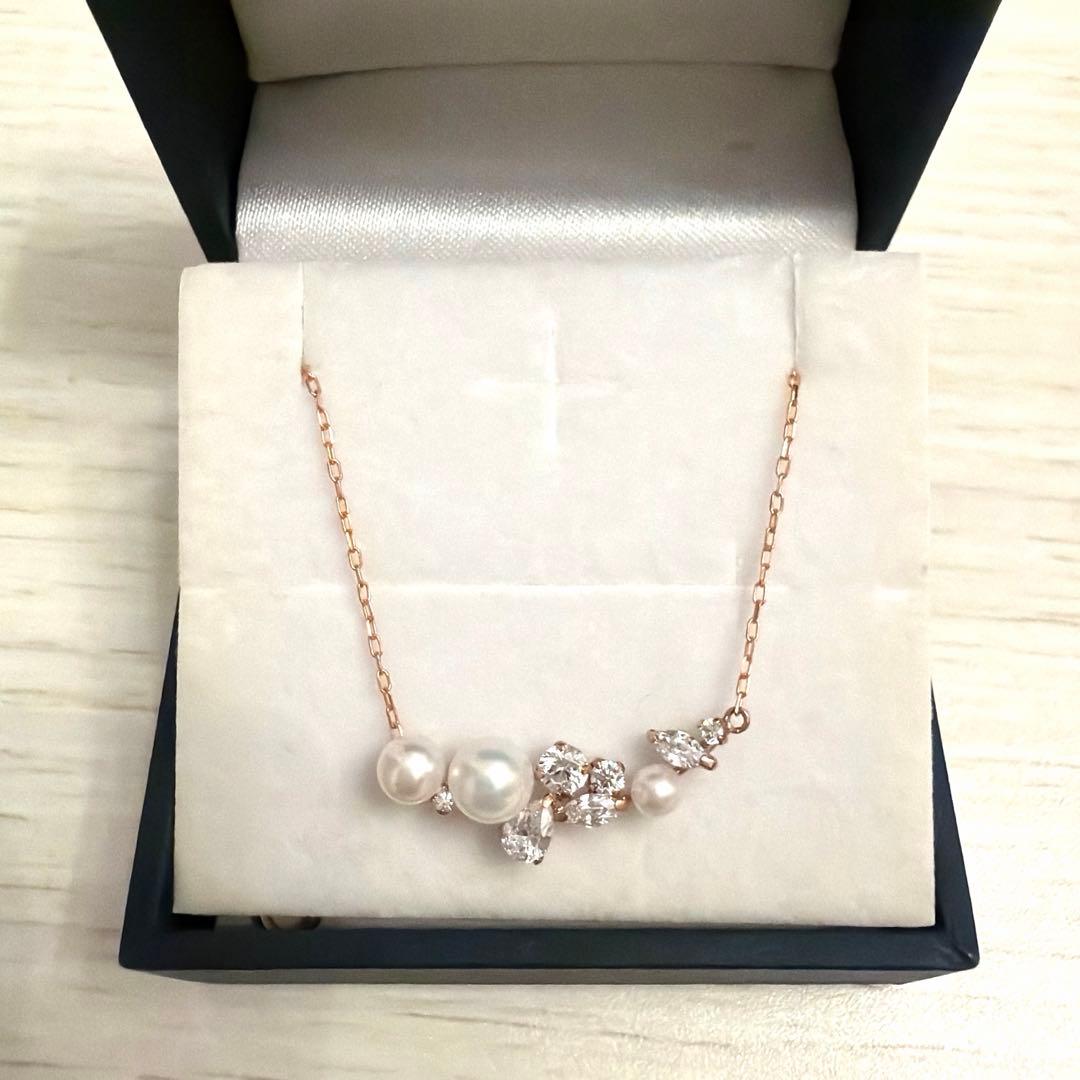 K10PG♡淡水パール/キュービックジルコニアネックレス