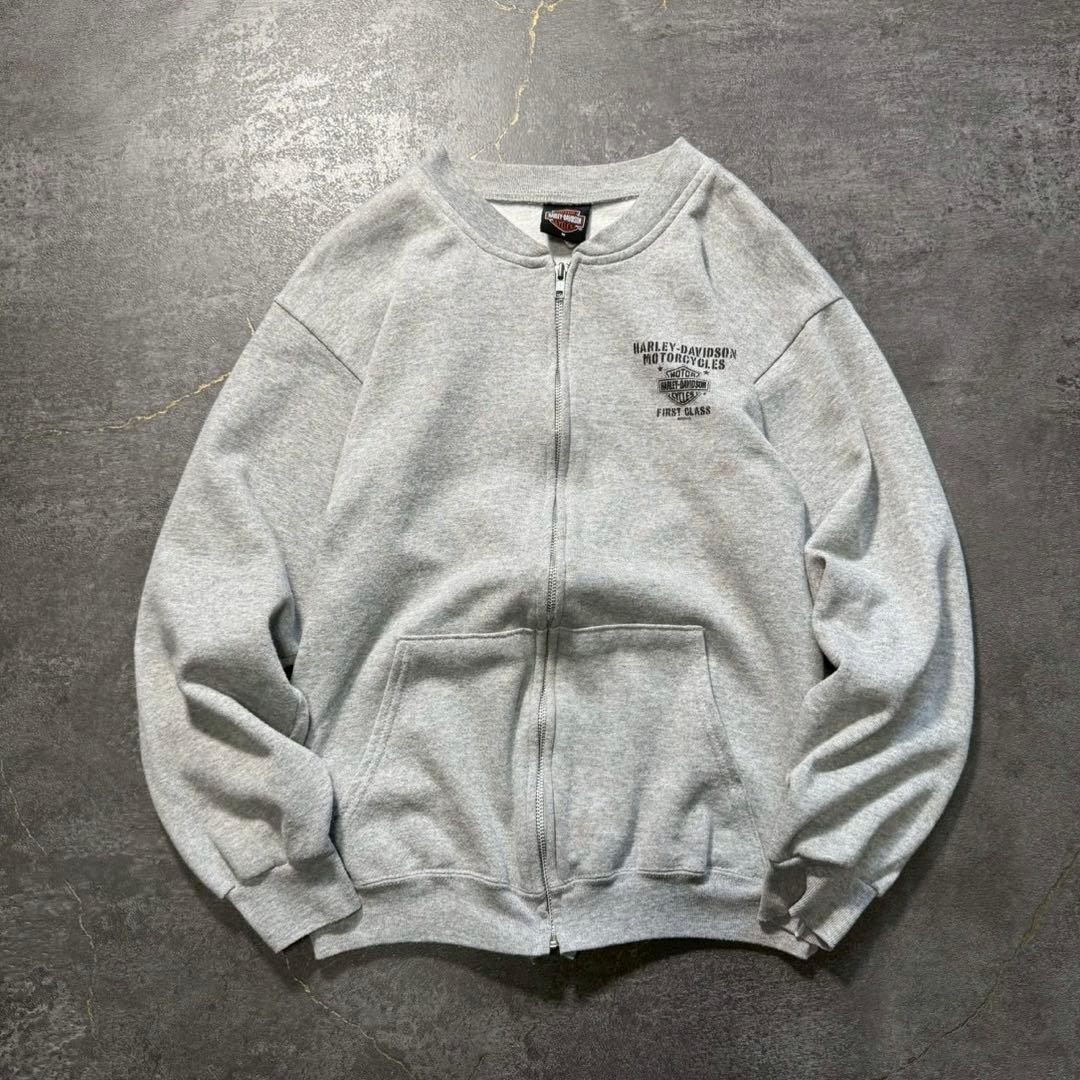 00sUSA製ハーレーダビッドソンアルミジップスウェットカーディガンヘザーグレー