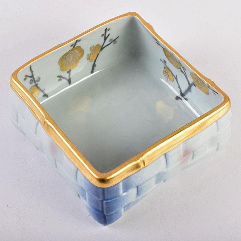 茶道具　京焼　平安　小川武雄作　梅椿文　食籠　共布共箱　V　R8955