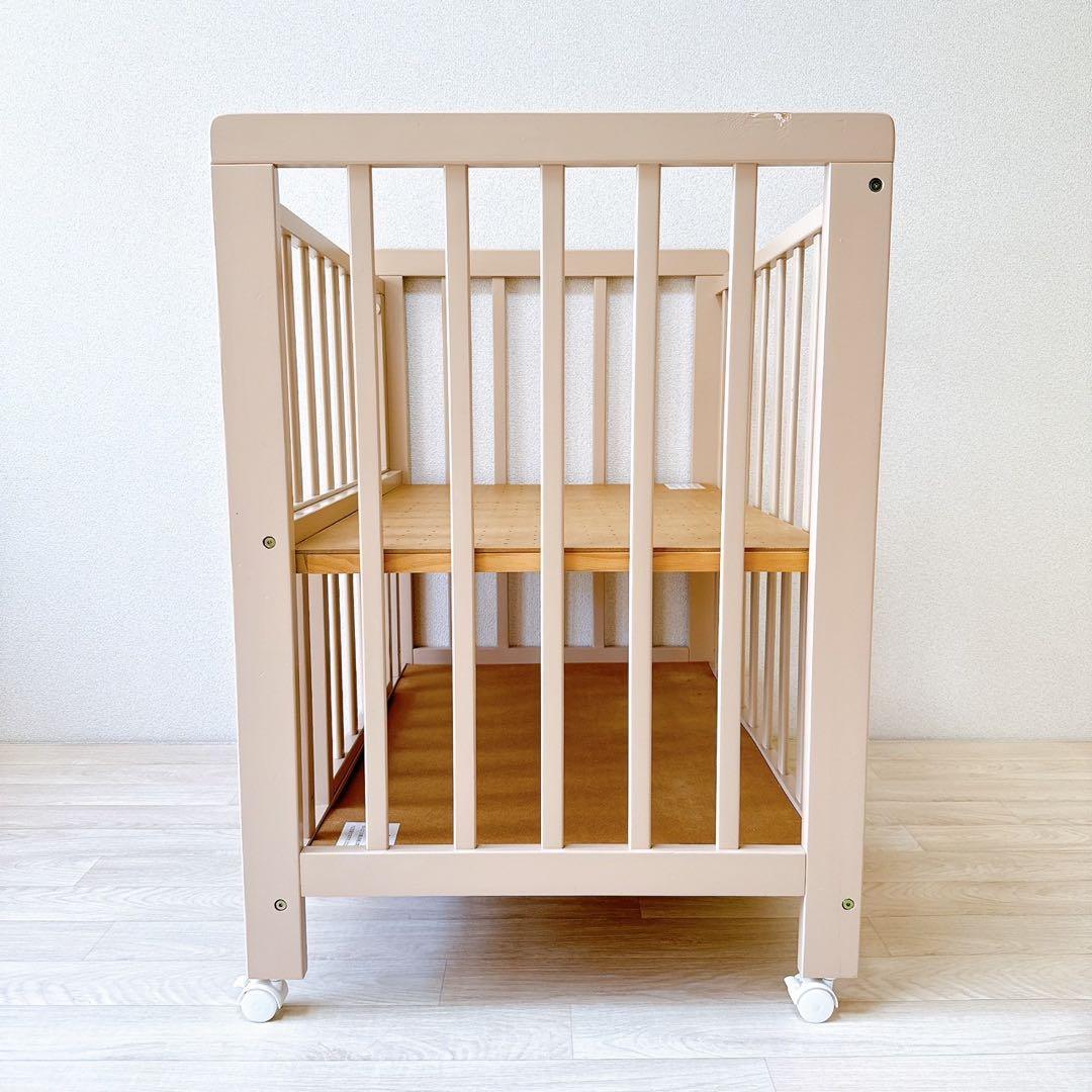 【国産】ミニベビーベッド あわイロ 木製　棚板　収納　スライド　敷きふとん付