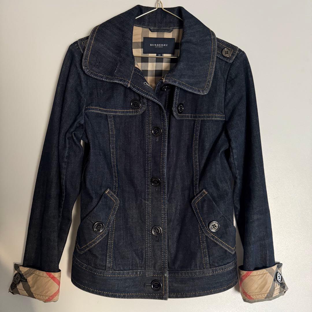 廃盤 美品　バーバリーロンドン　デニムジャケット ノバチェック裏地 革ロゴ 38