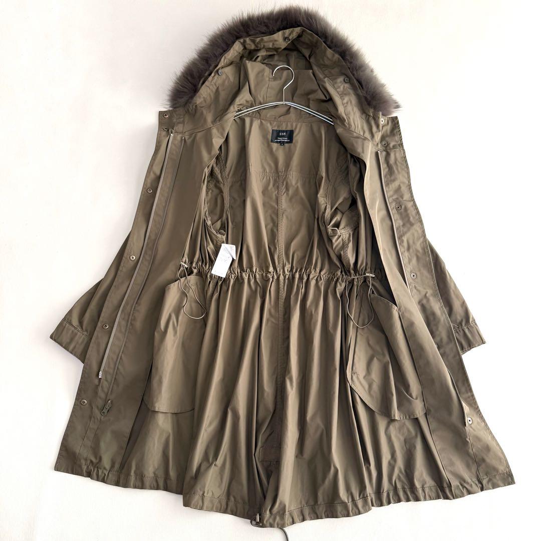 大きめ✨23区✨ダウンライナー付きモッズコート（３XL）カーキ　ラクーンファー