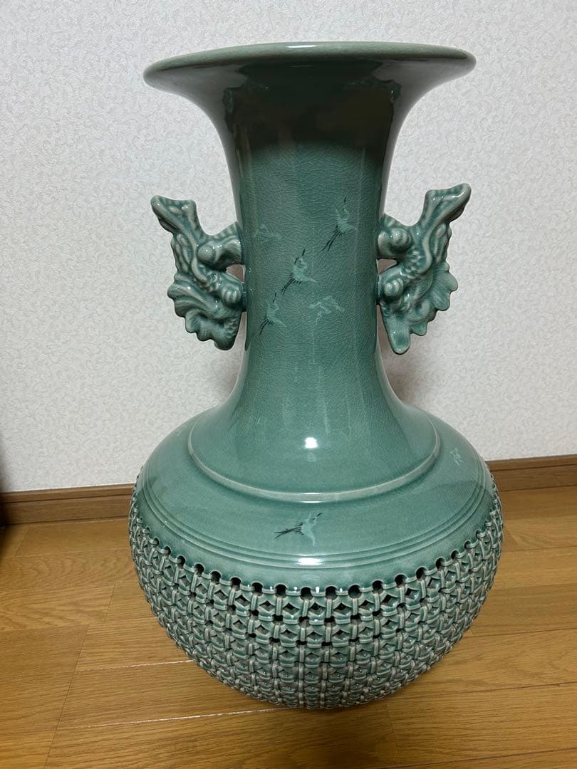 青山作 高麗青磁 大型 壺 花器