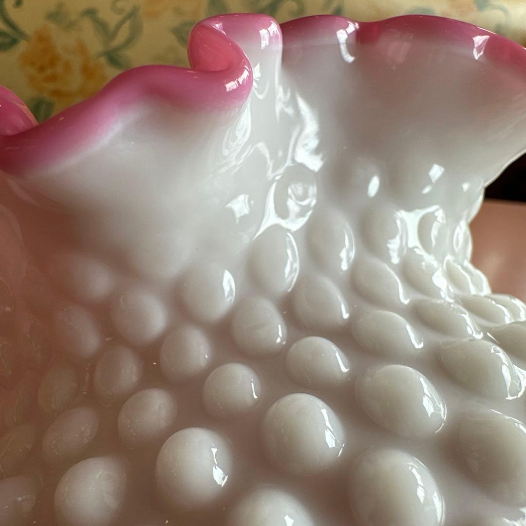 フェントン ミルクガラス ボブネイル ピーチブロウ 13×14cm 極美品