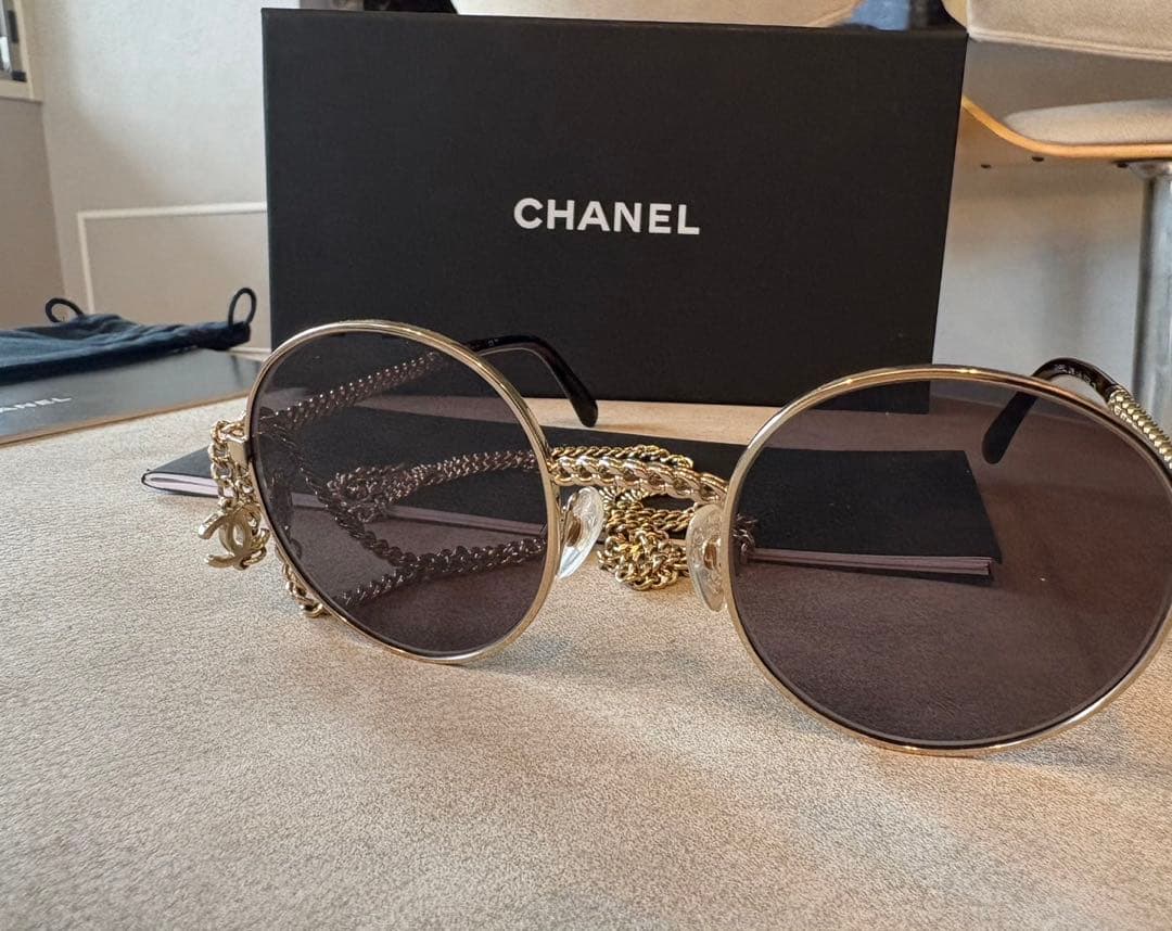 CHANEL 眼鏡用フレーム チェーンストラップ付ゴールド